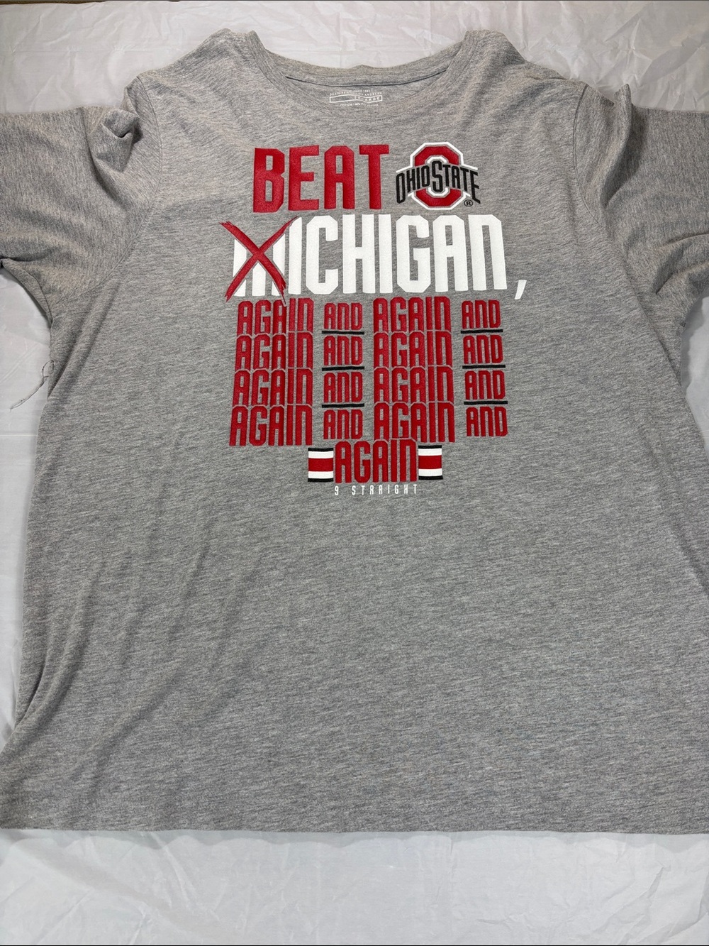 OHIO STATE UNIVERSITY BEAT MICHIGAN GRAY XXL T SHIRT